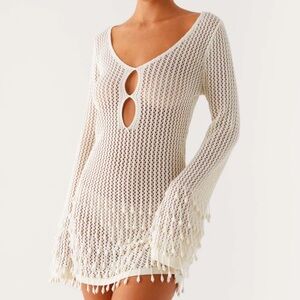 Peppermayo Cream Beaded Crochet Mini Dress